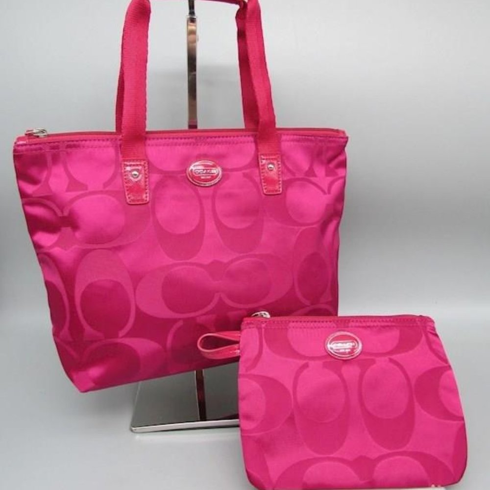 Coach Pink Tote and Pouch Set